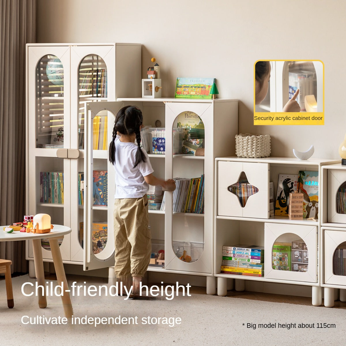 Rubber Solid Wood Children's Cream Style Сombination Bookshelf