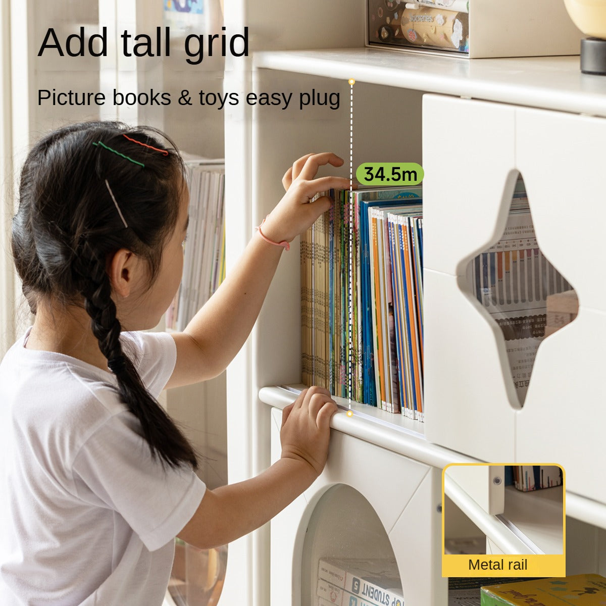 Rubber Solid Wood Children's Cream Style Сombination Bookshelf