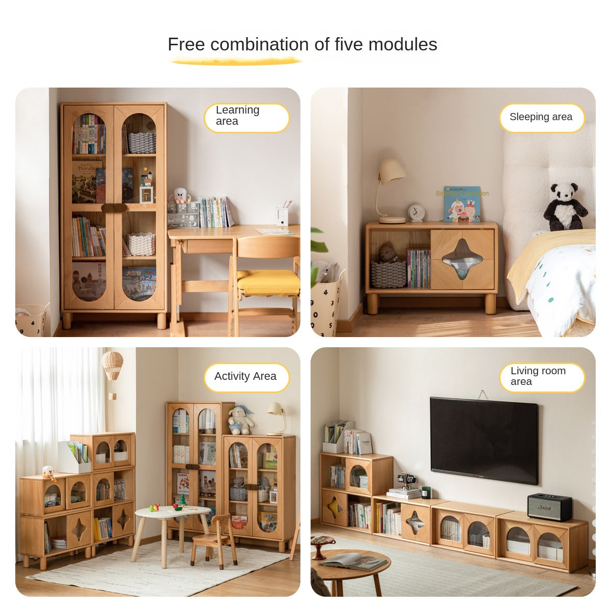 Beech Solid Wood Children's Сombination Bookshelf