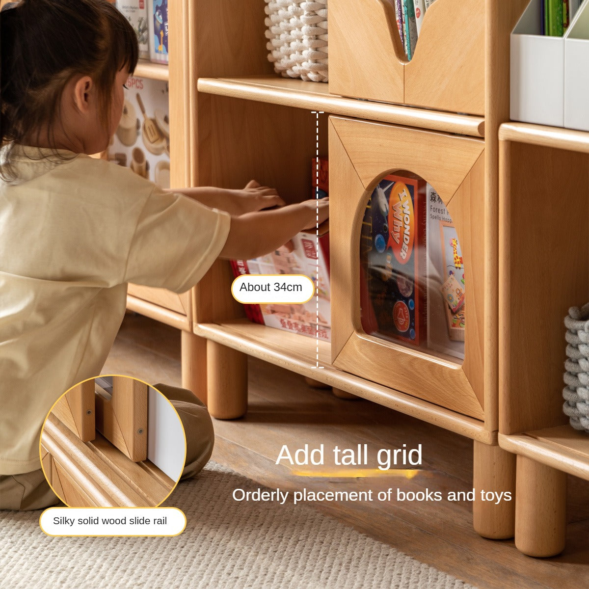 Beech Solid Wood Children's Сombination Bookshelf
