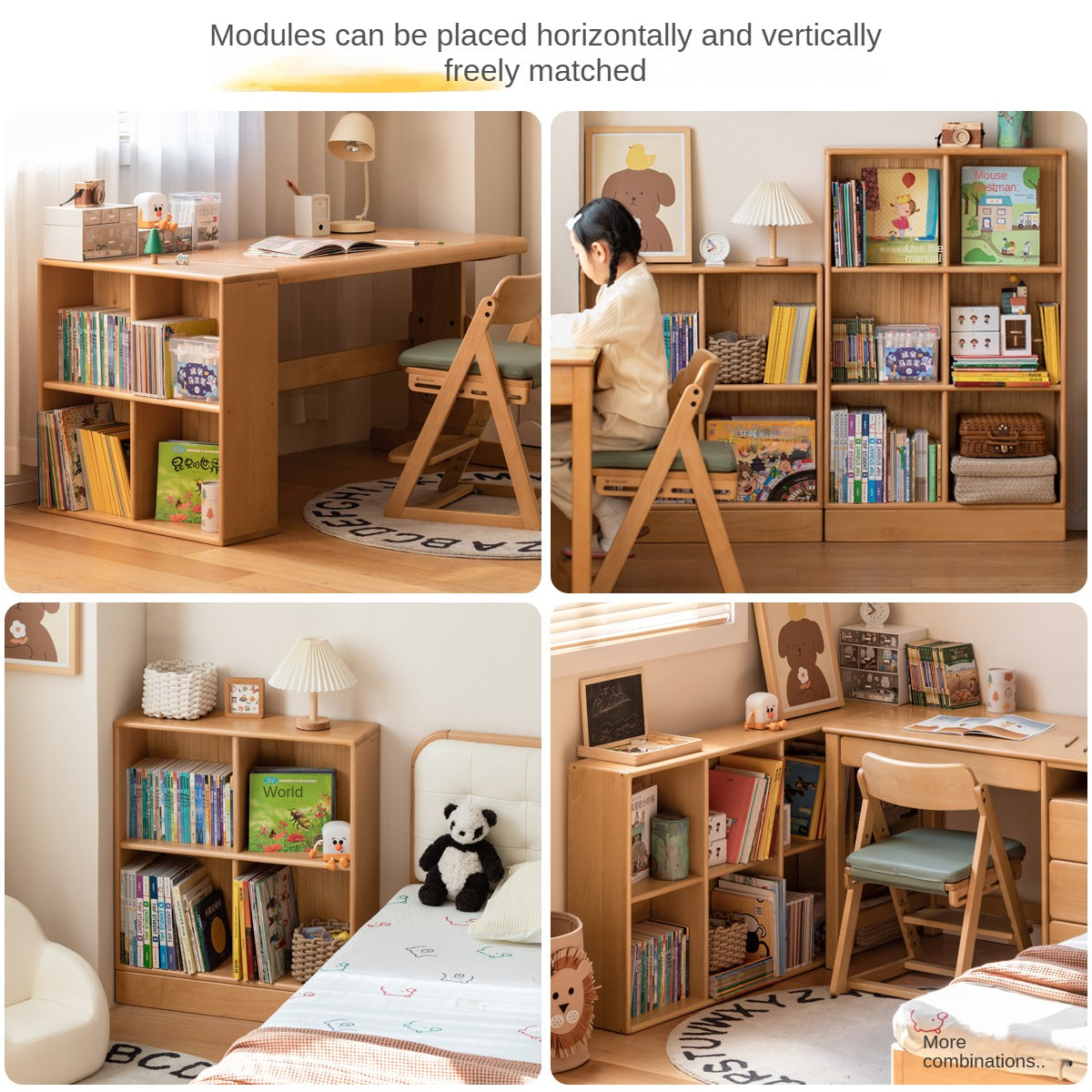 Beech Solid Wood Children's Combination Bookshelf