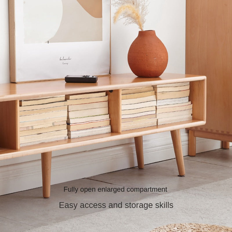 Beech Solid Wood TV Cabinet Open Storage.
