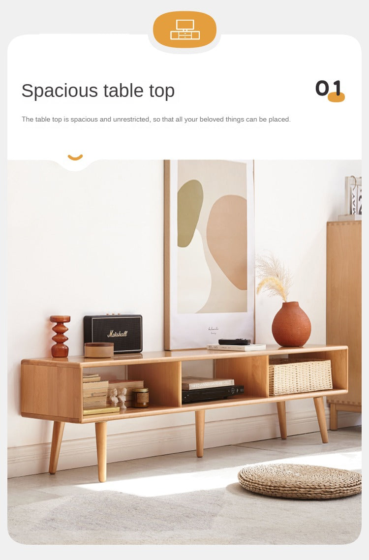 Beech Solid Wood TV Cabinet Open Storage.