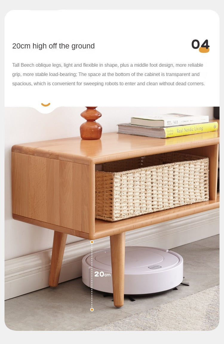 Beech Solid Wood TV Cabinet Open Storage.