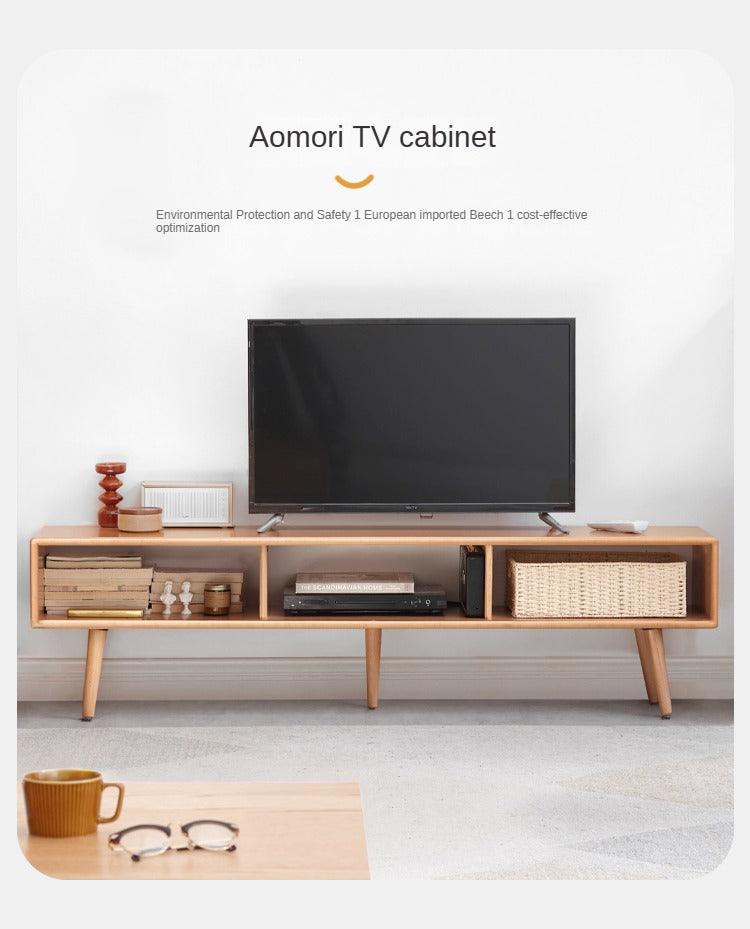 Beech Solid Wood TV Cabinet Open Storage.