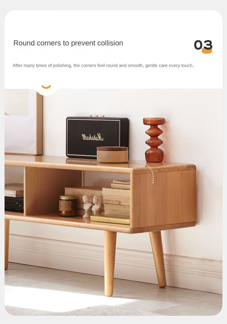 Beech Solid Wood TV Cabinet Open Storage.