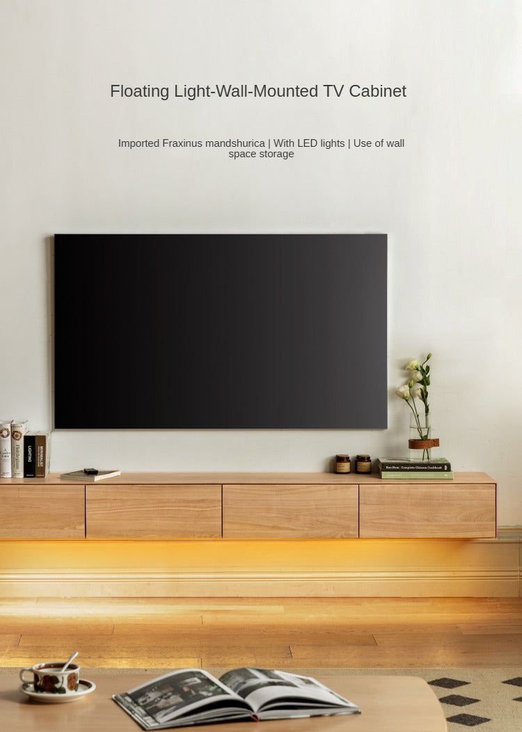 Oak Solid Wood TV Cabinet Hanging LED Lights.