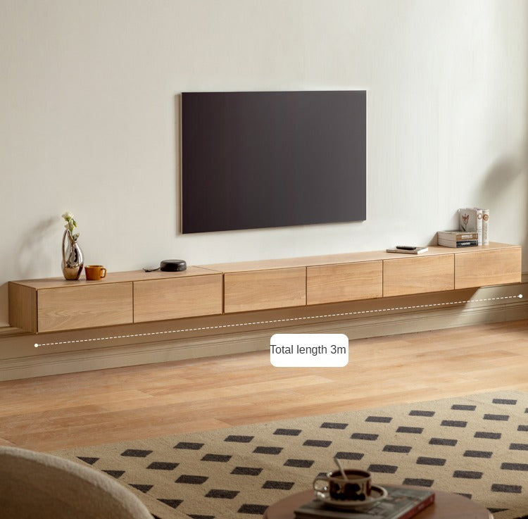 Oak Solid Wood TV Cabinet Hanging LED Lights.