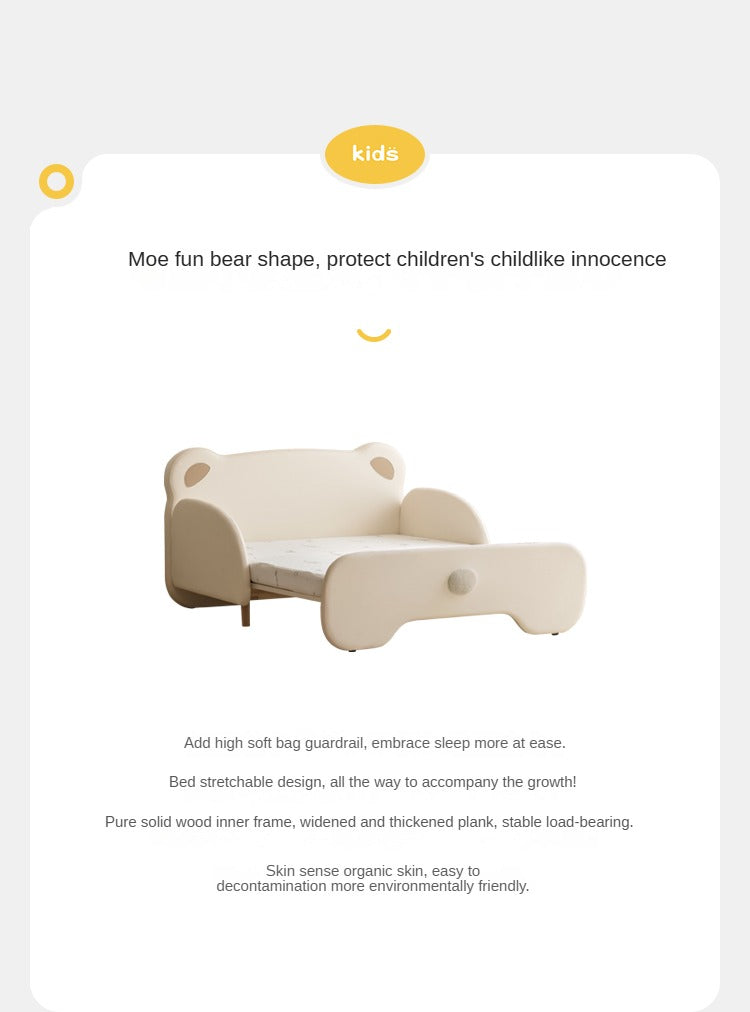 Birch Solid Wood Organic Leather Retractable Children's Bed