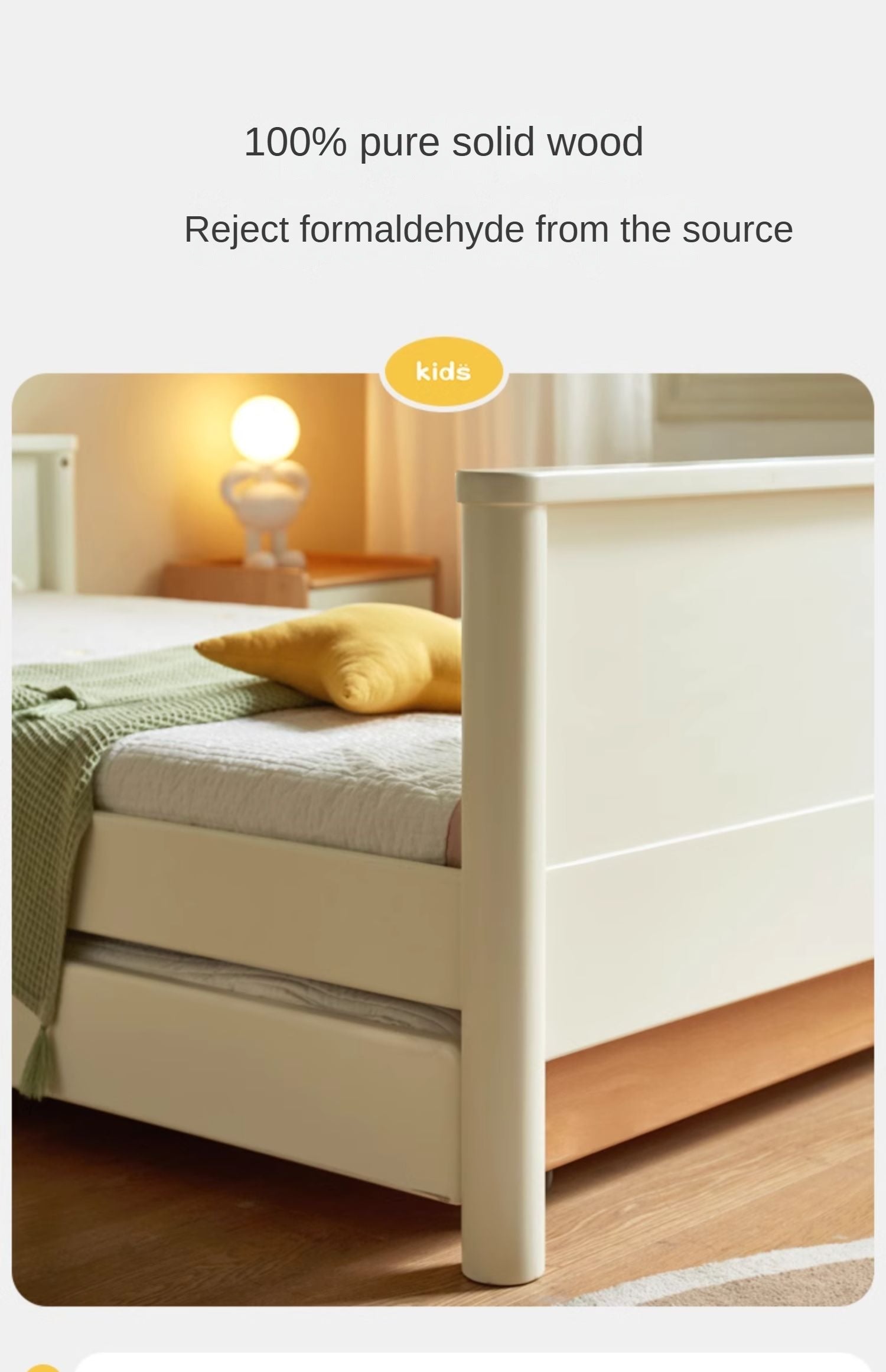 Poplar Solid Wood Children's Storage White Single Bed.