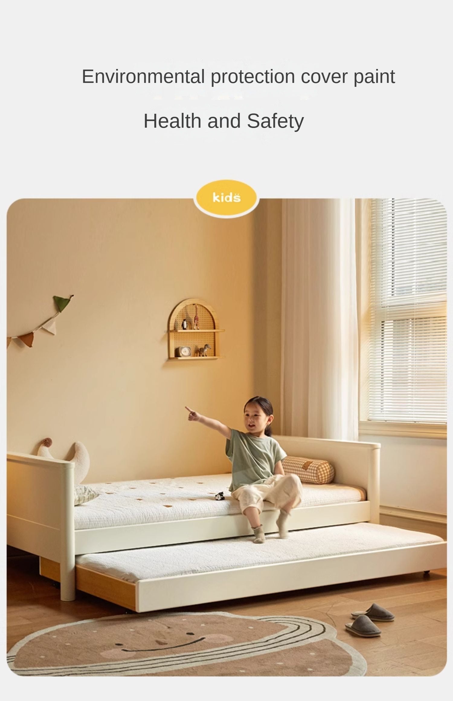 Poplar Solid Wood Children's Storage White Single Bed.