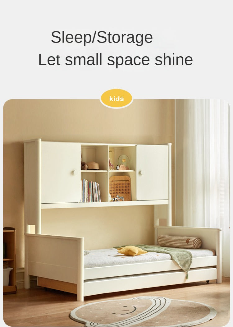 Poplar Solid Wood Children's Storage White Single Bed.