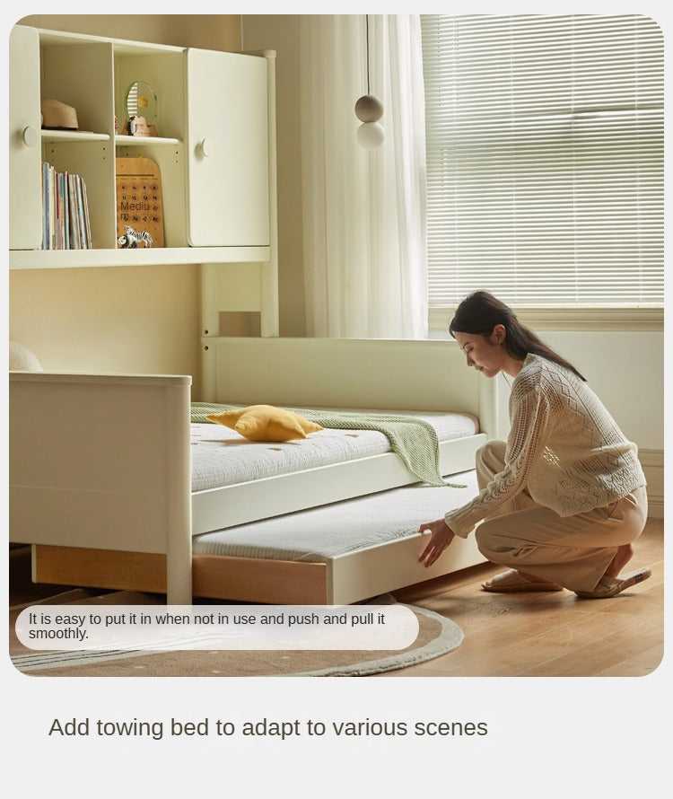 Poplar Solid Wood Children's Storage White Single Bed.