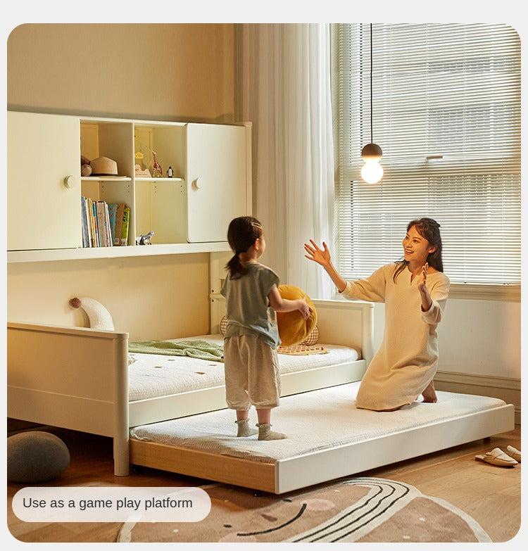 Poplar Solid Wood Children's Storage White Single Bed.