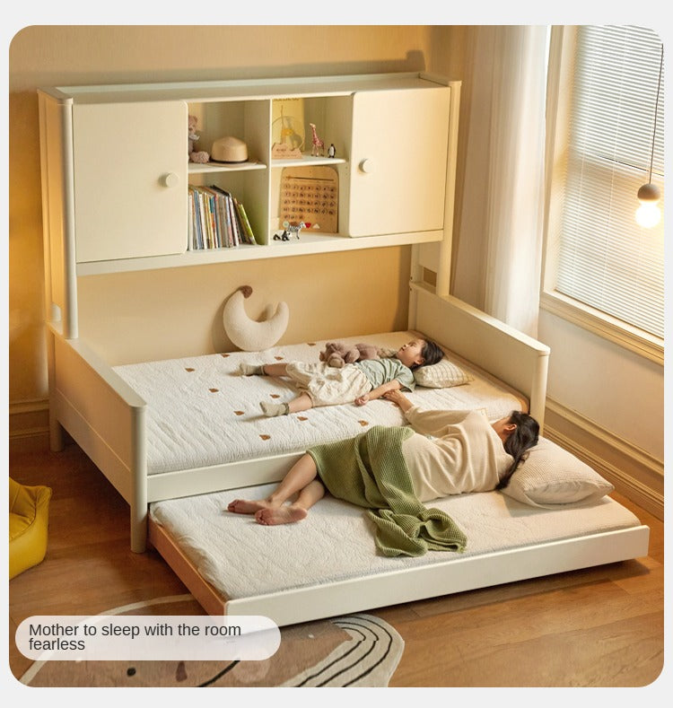 Poplar Solid Wood Children's Storage White Single Bed.