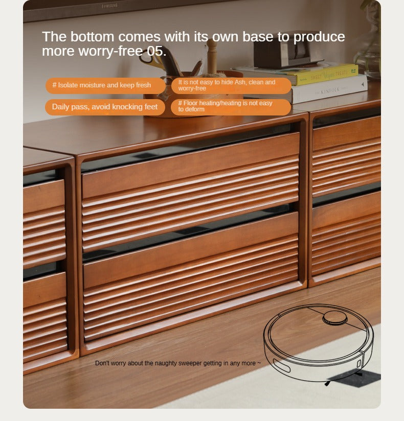 Cherry, Poplar Solid Wood Medieval Floor TV Cabinet.