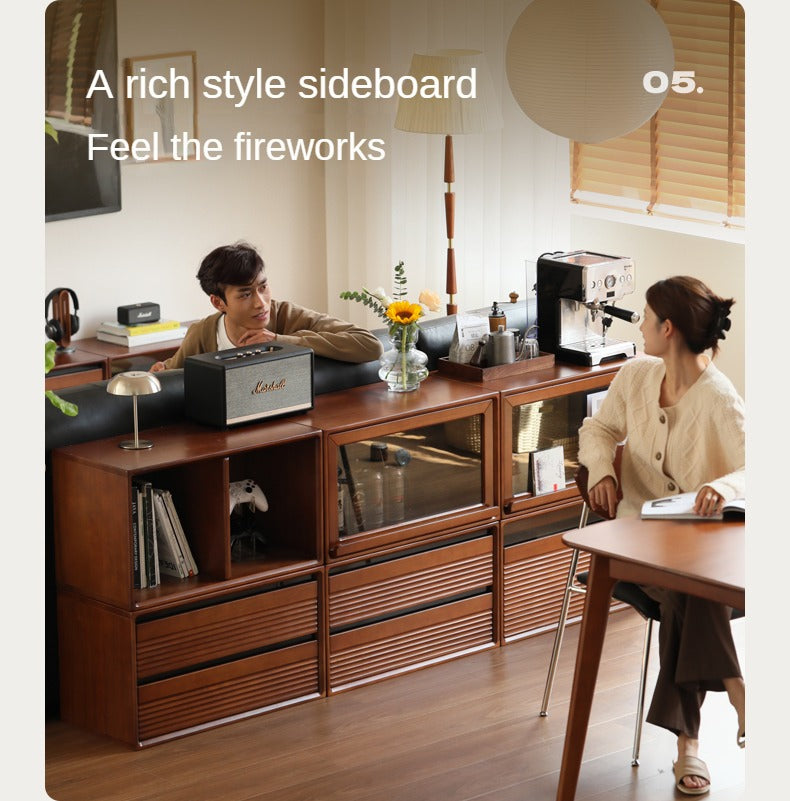 Cherry, Poplar Solid Wood Medieval Floor TV Cabinet.