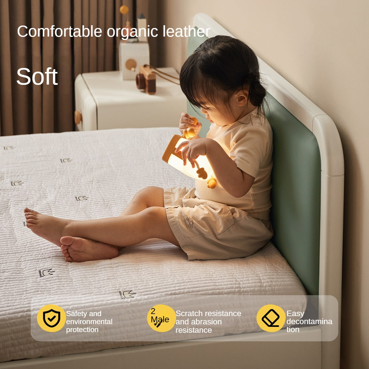 Rubber Wood White Cream Style Children's Soft Bed.