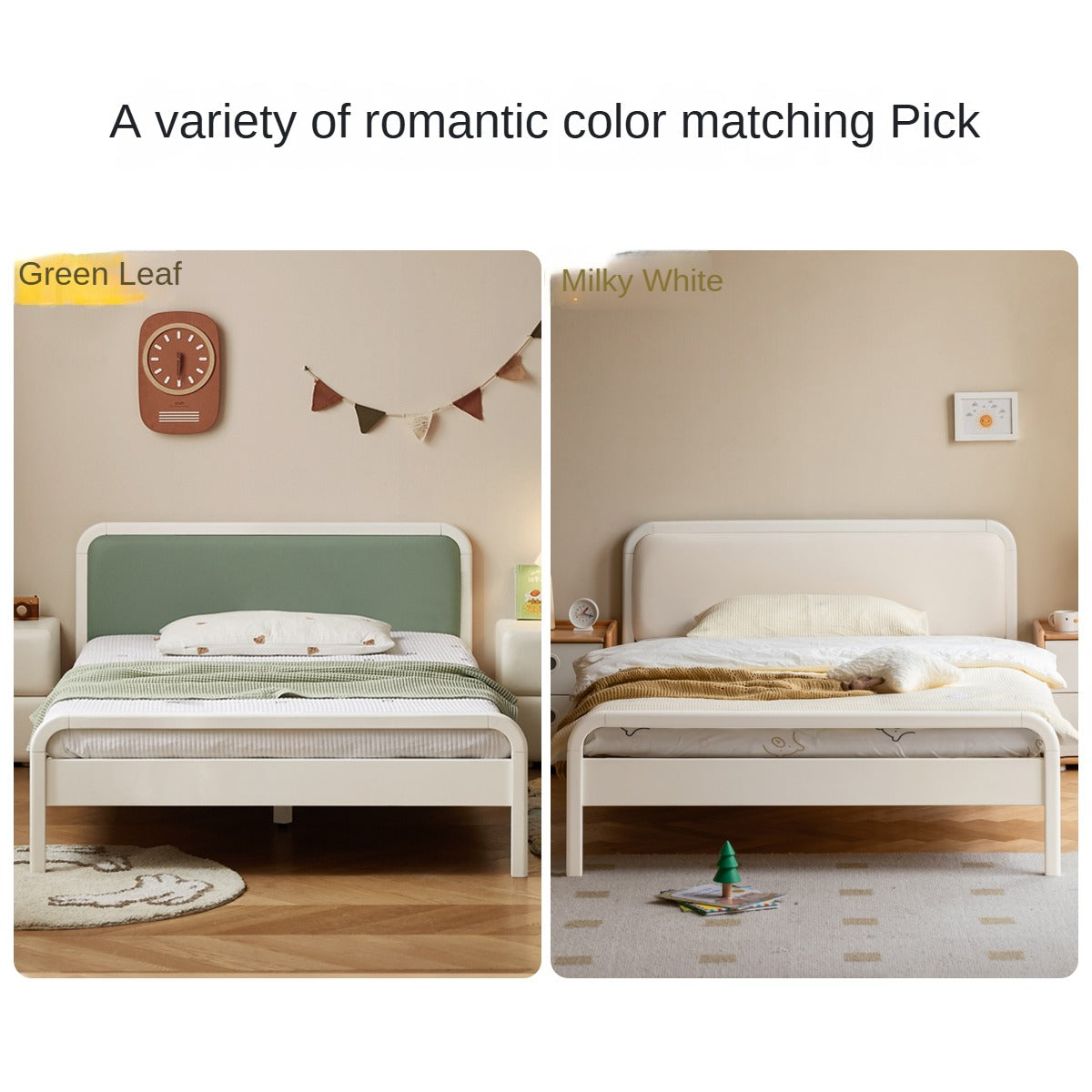 Rubber Wood White Cream Style Children's Soft Bed.