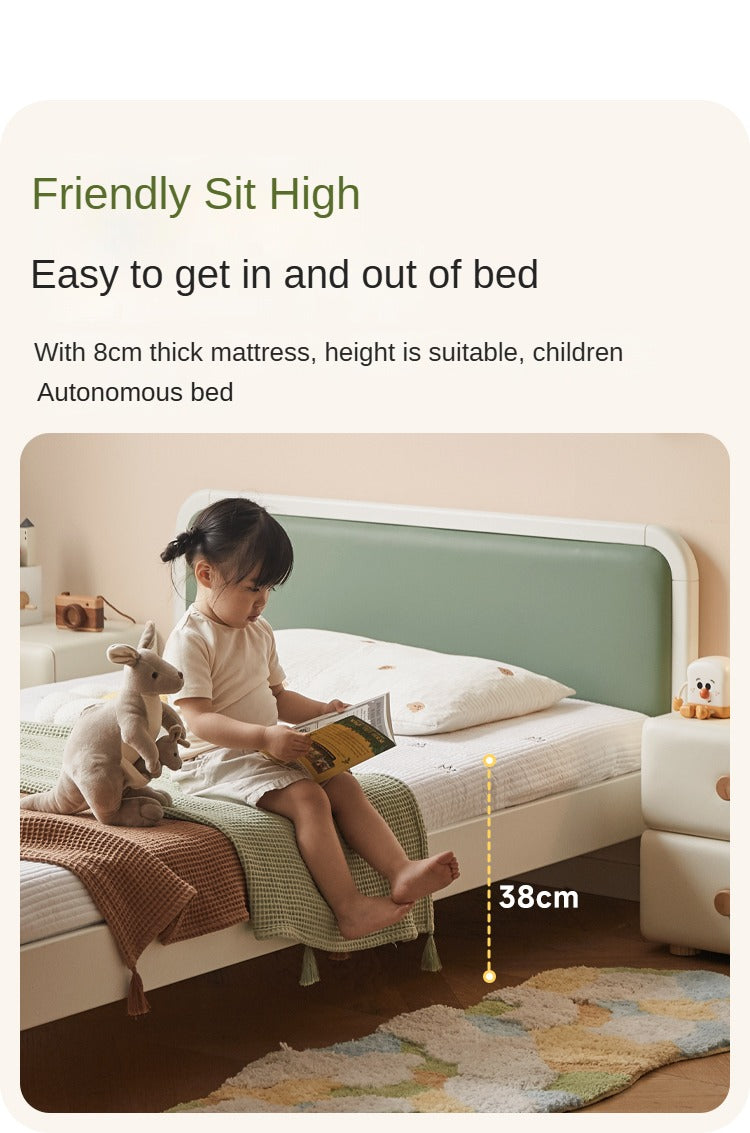 Rubber Wood White Cream Style Children's Soft Bed.
