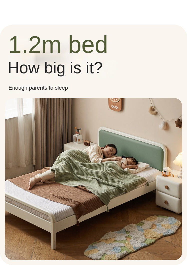 Rubber Wood White Cream Style Children's Soft Bed.