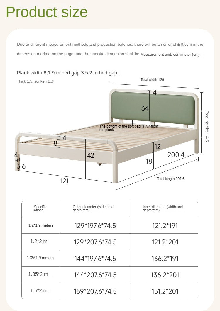 Rubber Wood White Cream Style Children's Soft Bed.