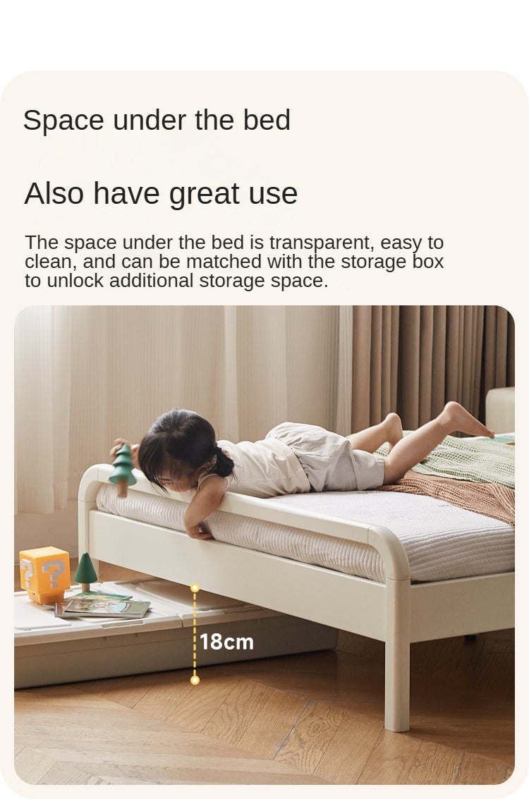 Rubber Wood White Cream Style Children's Soft Bed.