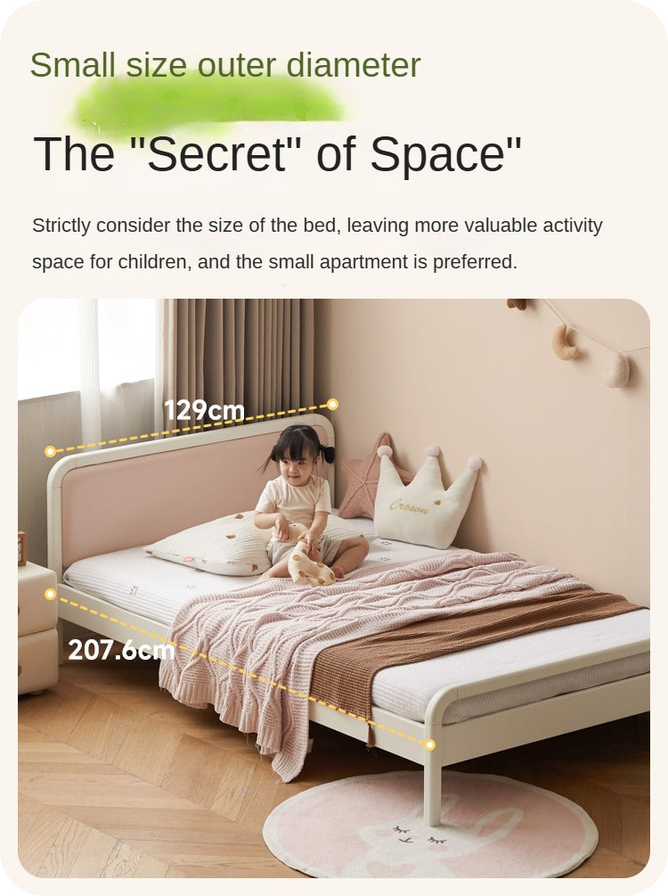 Rubber Wood White Cream Style Children's Soft Bed.