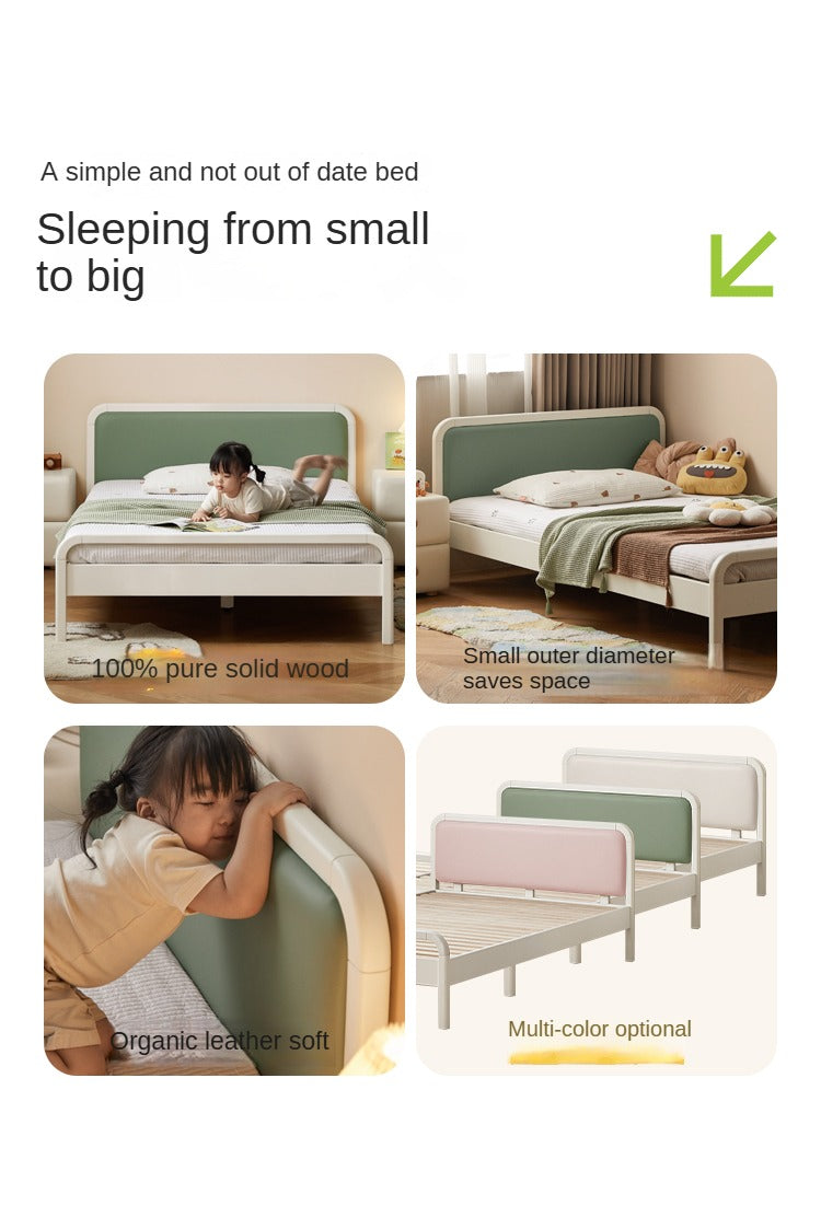 Rubber Wood White Cream Style Children's Soft Bed.