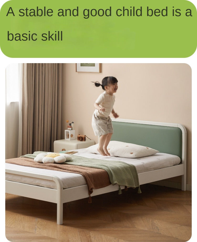 Rubber Wood White Cream Style Children's Soft Bed.