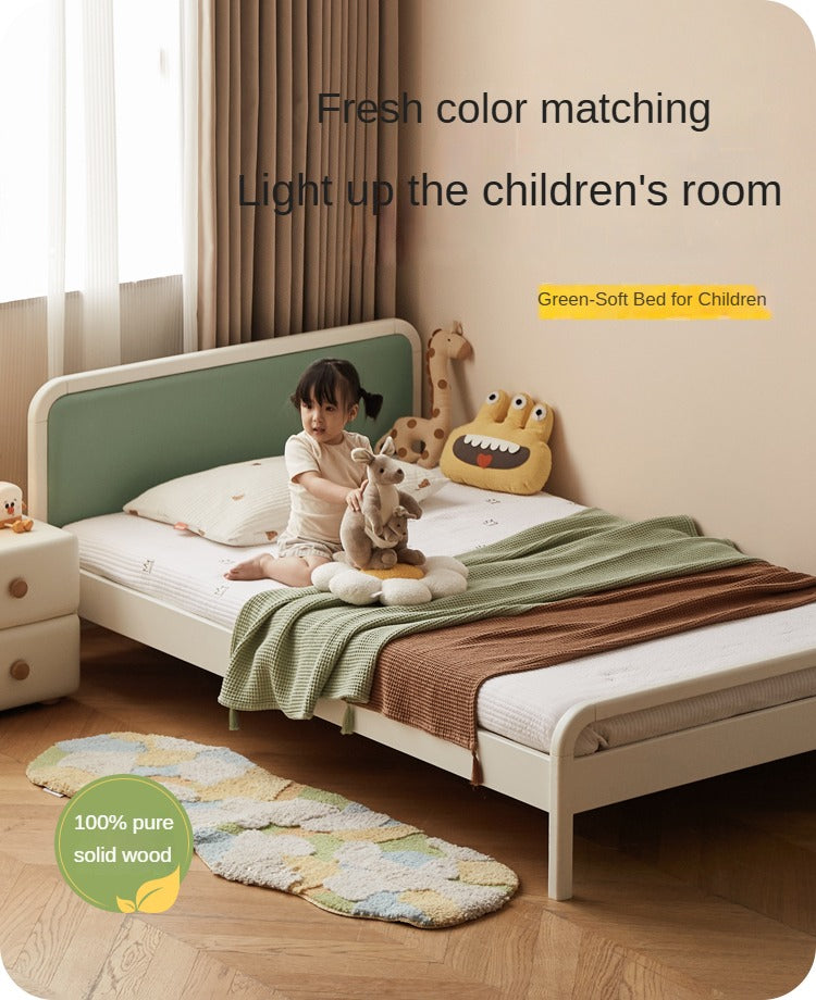 Rubber Wood White Cream Style Children's Soft Bed.