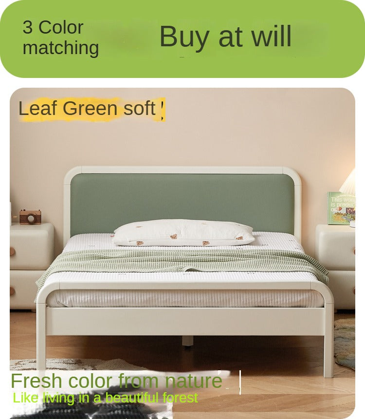 Rubber Wood White Cream Style Children's Soft Bed.