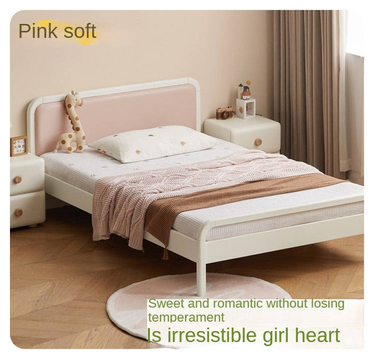 Rubber Wood White Cream Style Children's Soft Bed.