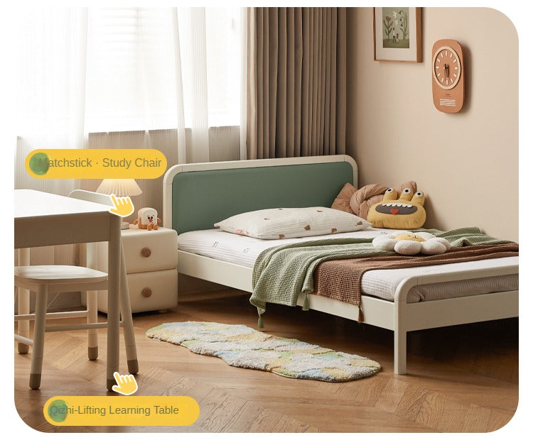 Rubber Wood White Cream Style Children's Soft Bed.