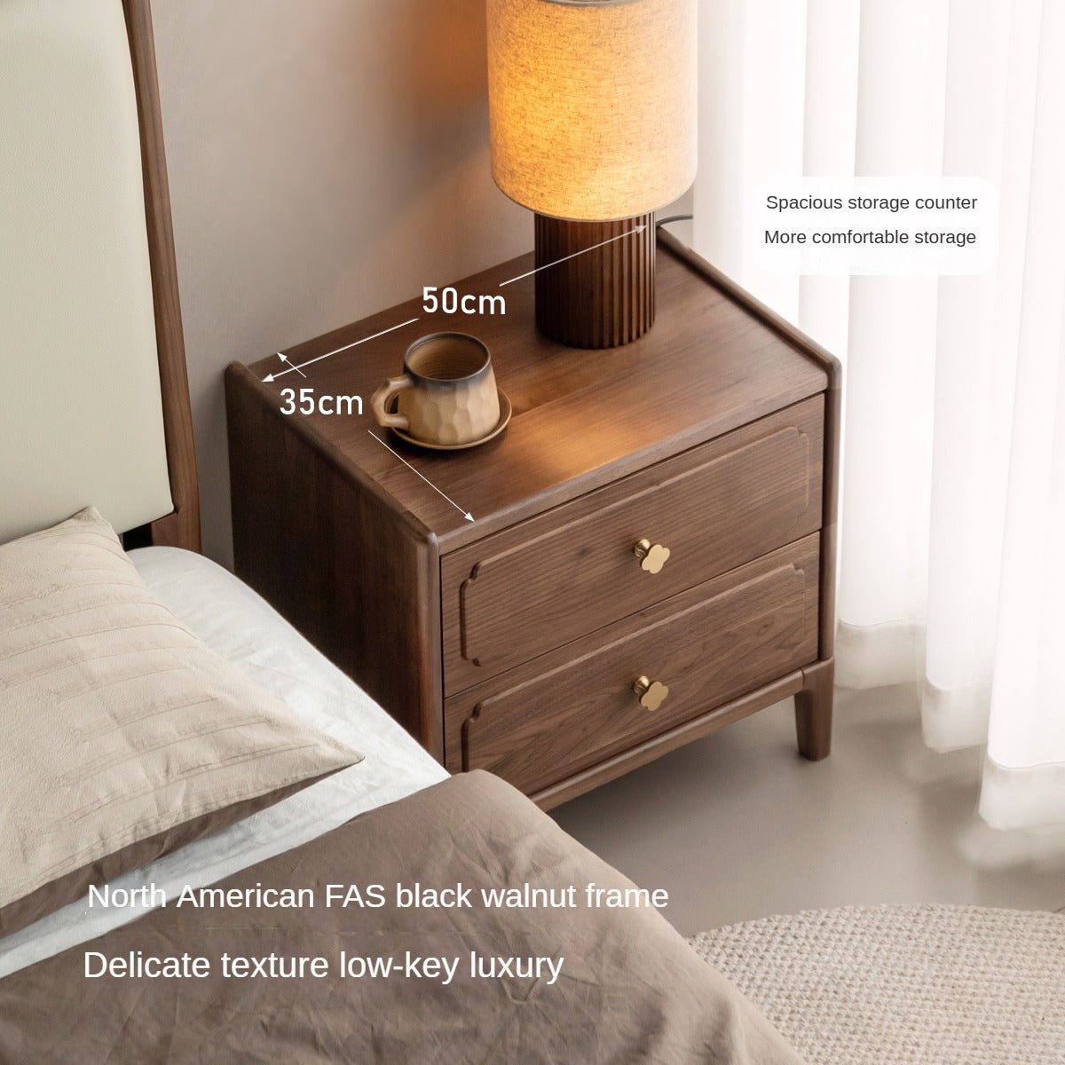 Black Walnut, Oak Solid Wood Nightstand.