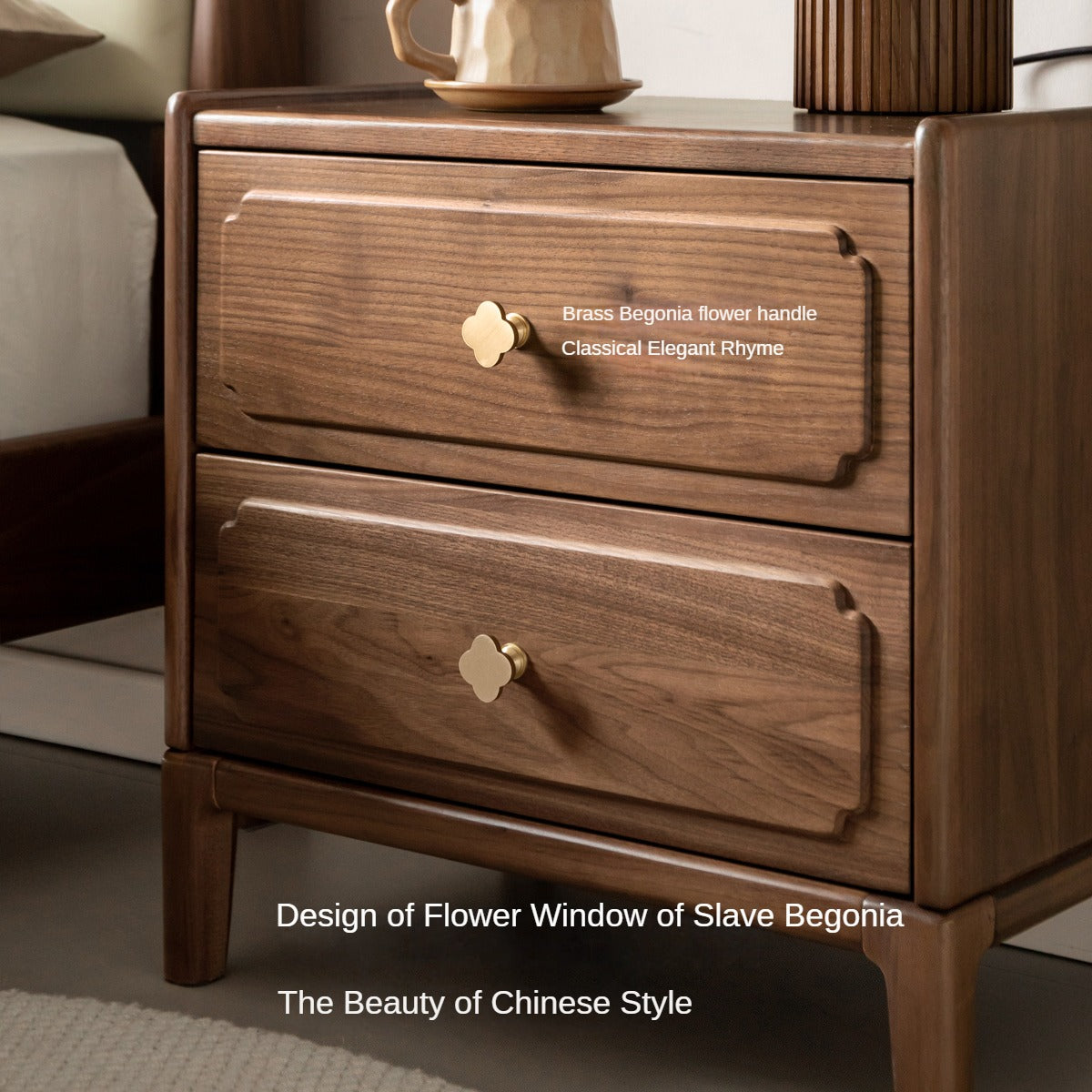 Black Walnut, Oak Solid Wood Nightstand.