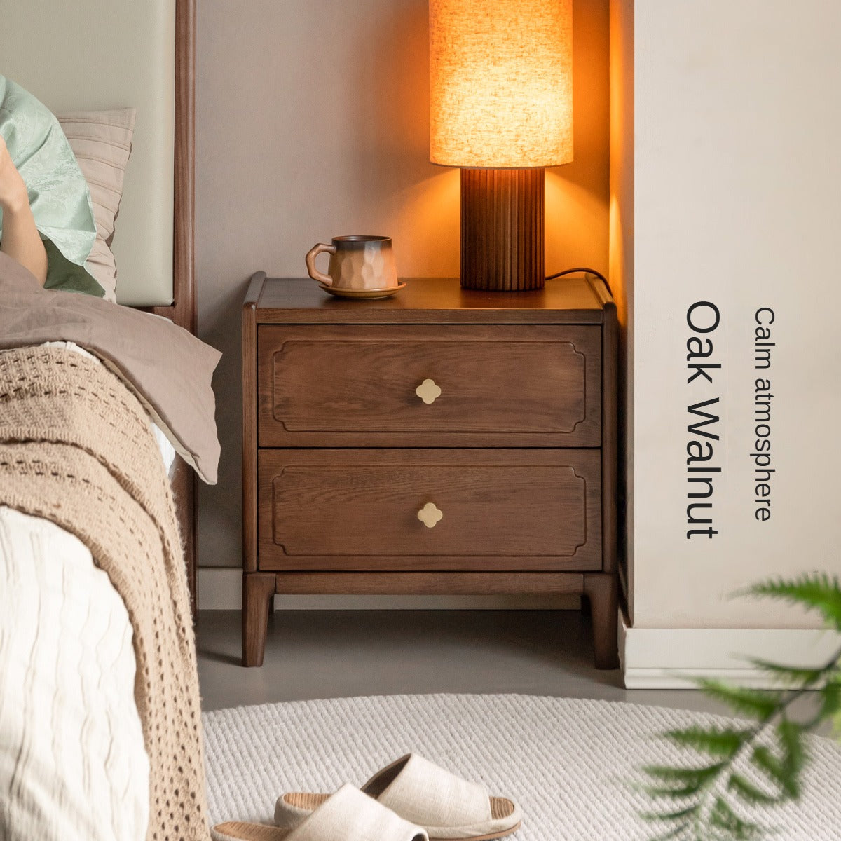 Black Walnut, Oak Solid Wood Nightstand.