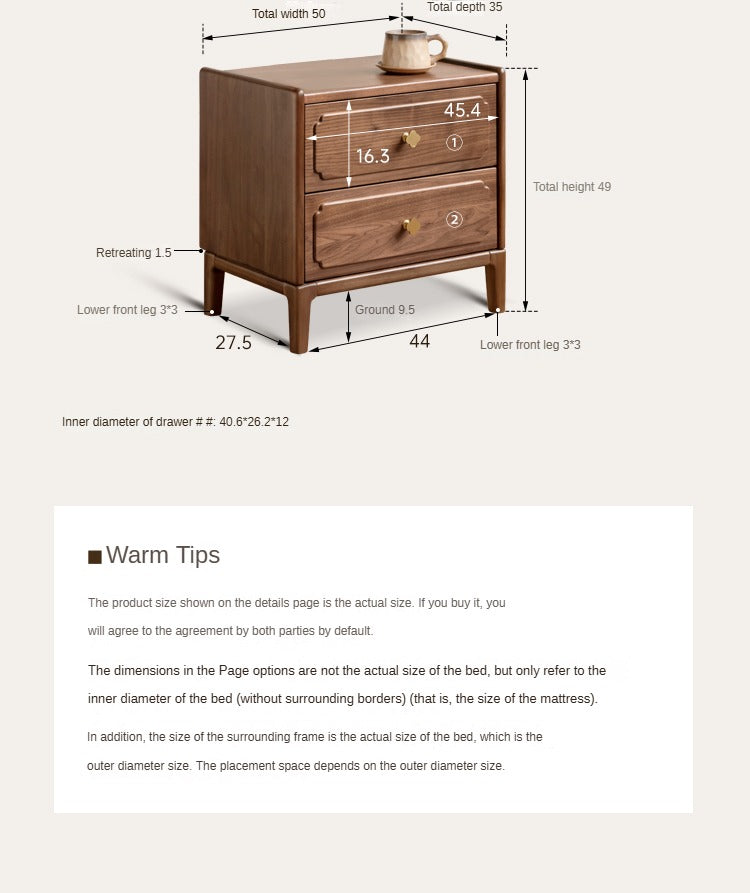 Black Walnut, Oak Solid Wood Nightstand.