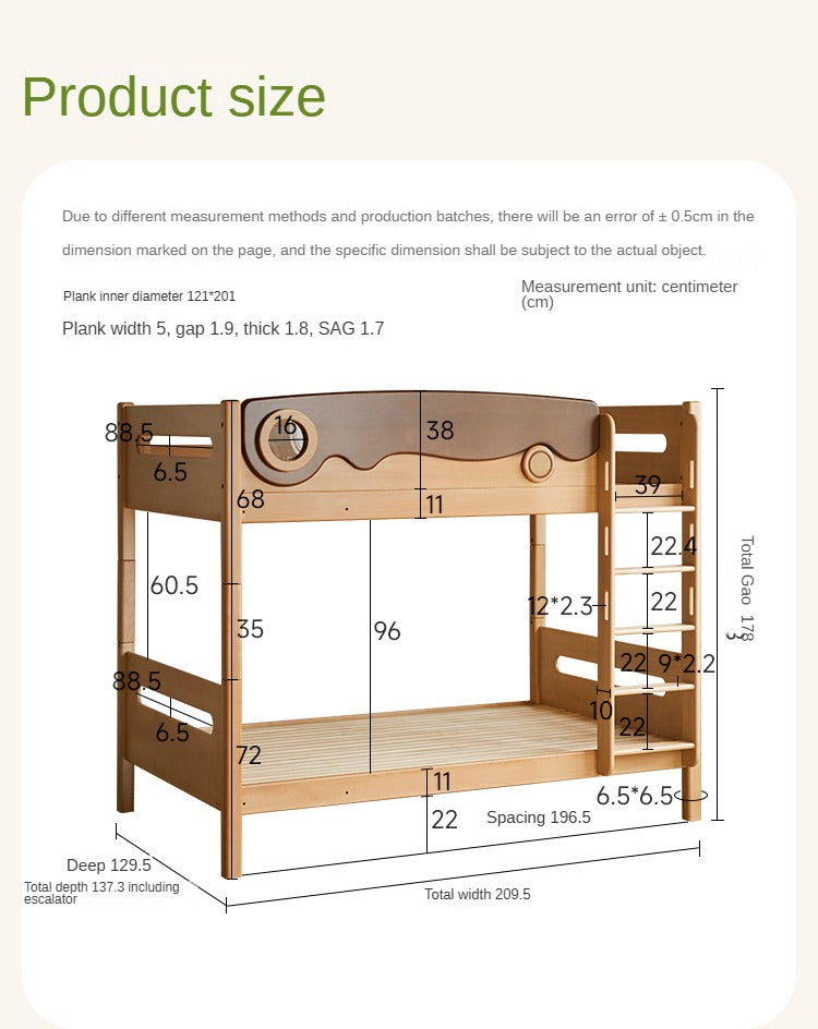 Beech solid wood with guardrails bunk bed.
