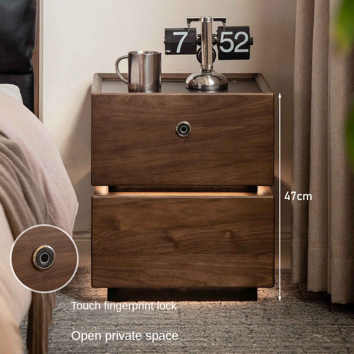 Black Walnut Solid Wood Multifunctional Nightstand.