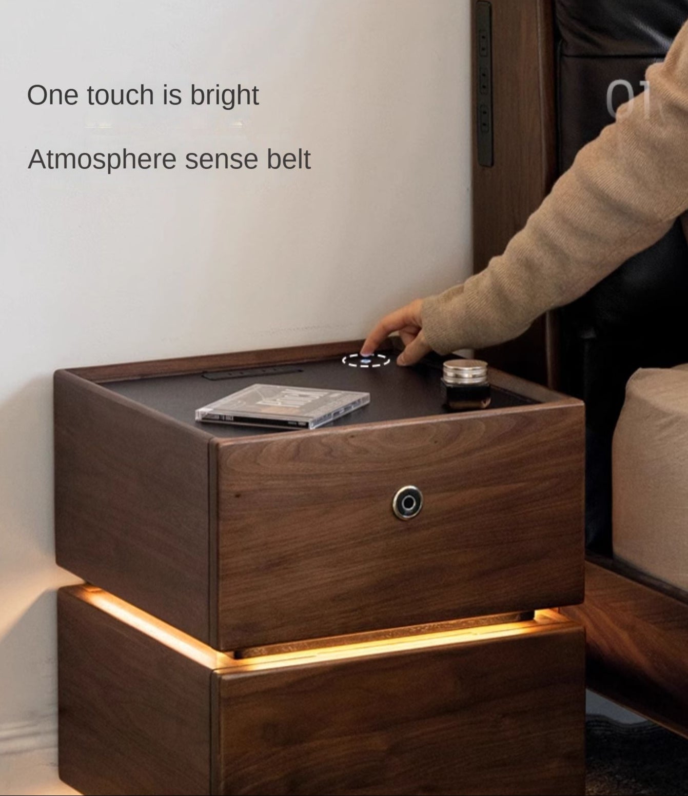 Black Walnut Solid Wood Multifunctional Nightstand.