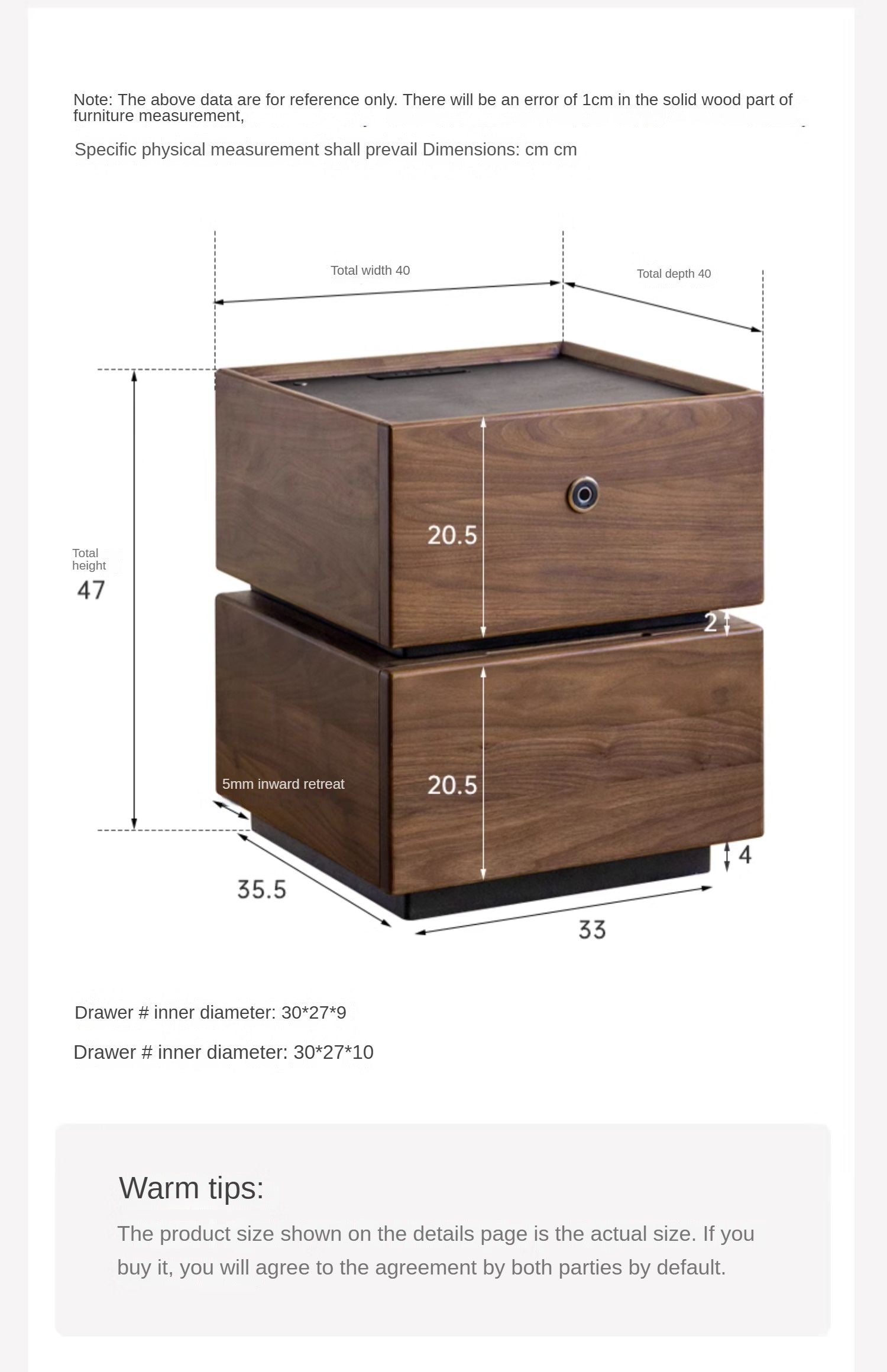 Black Walnut Solid Wood Multifunctional Nightstand.