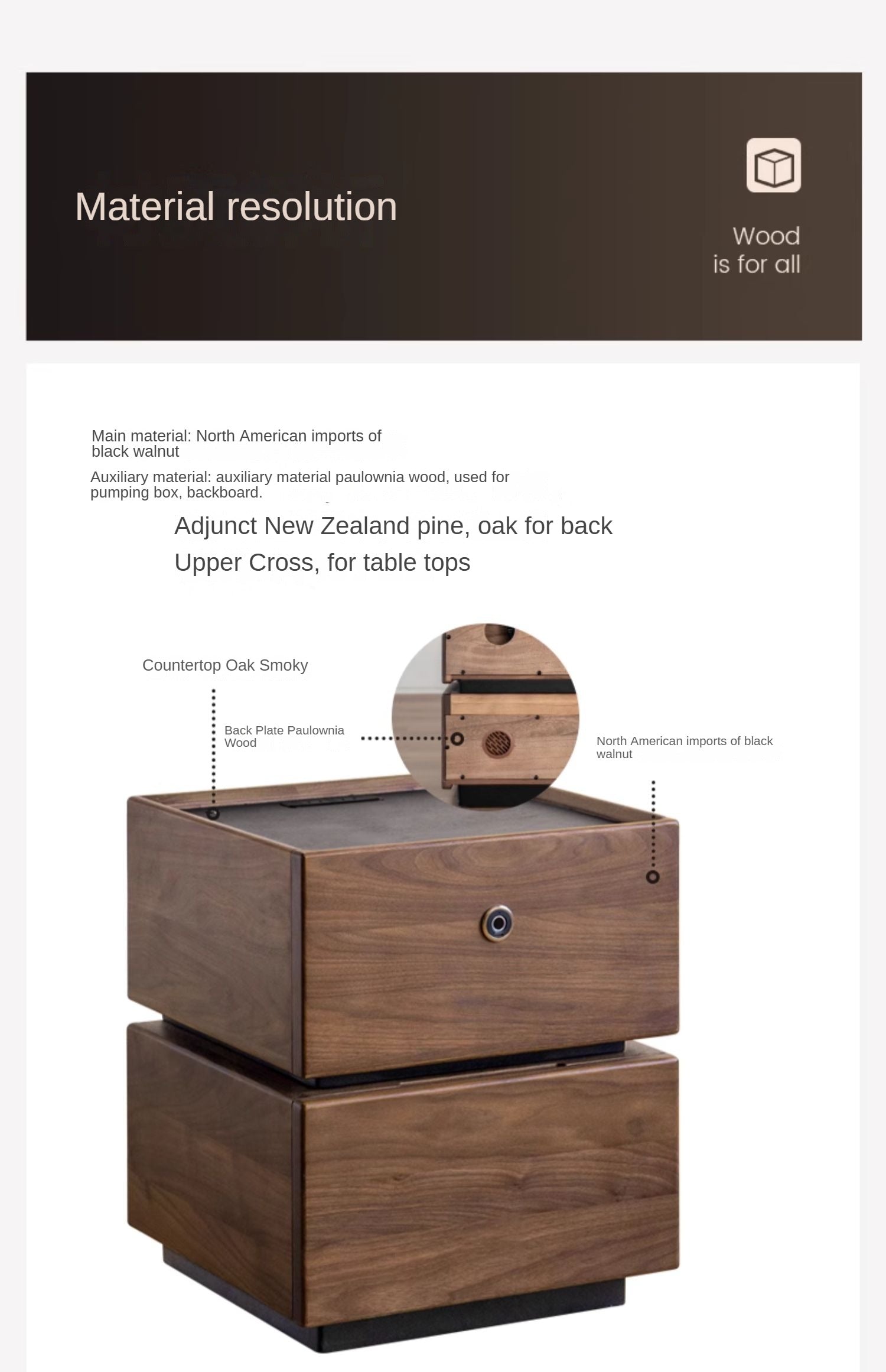 Black Walnut Solid Wood Multifunctional Nightstand.