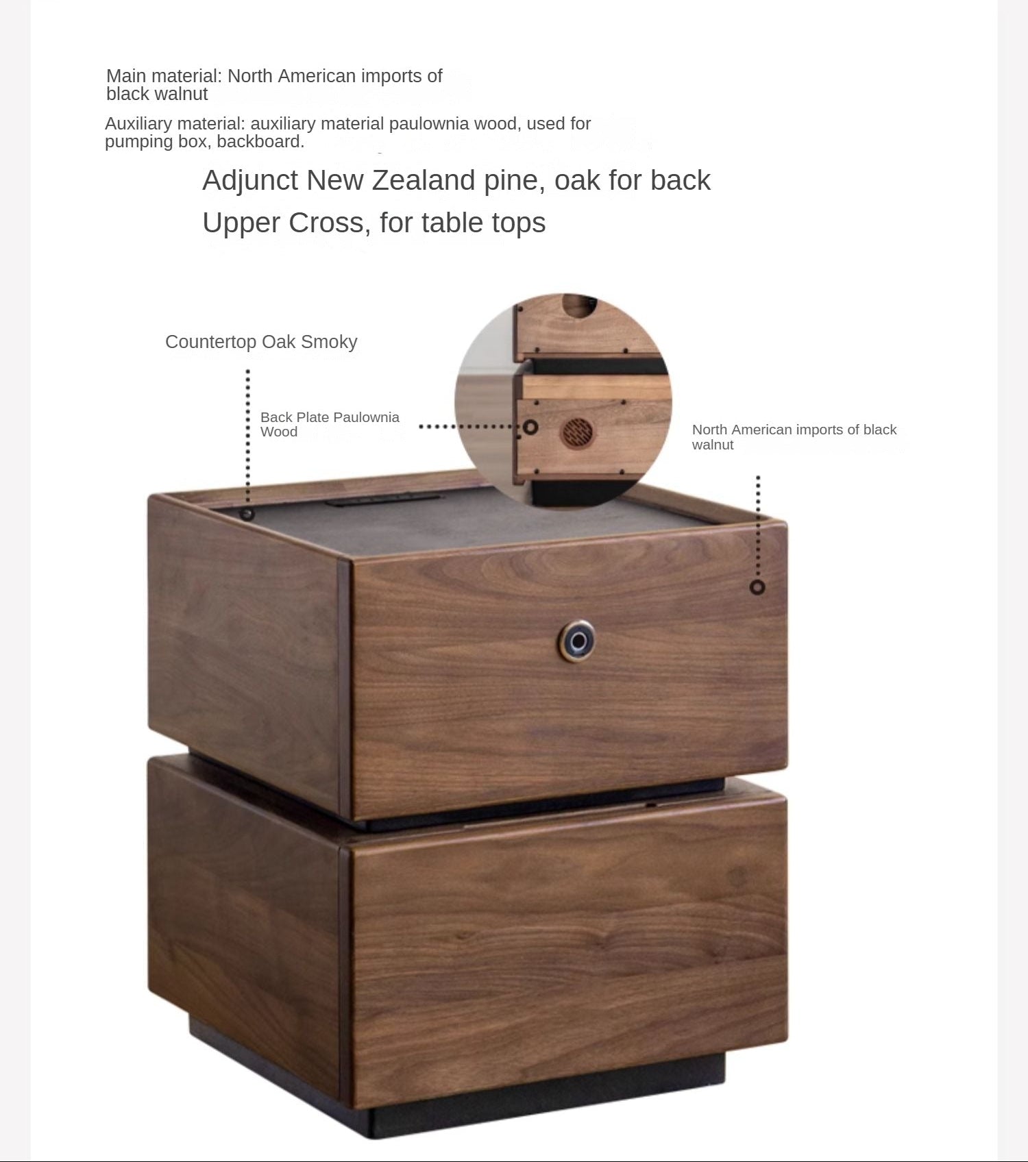 Black Walnut Solid Wood Multifunctional Nightstand.