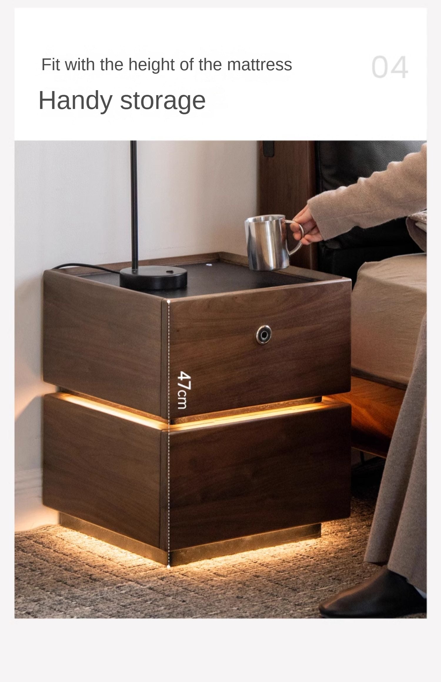 Black Walnut Solid Wood Multifunctional Nightstand.