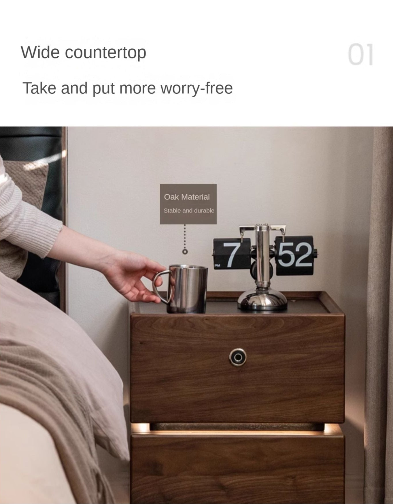 Black Walnut Solid Wood Multifunctional Nightstand.
