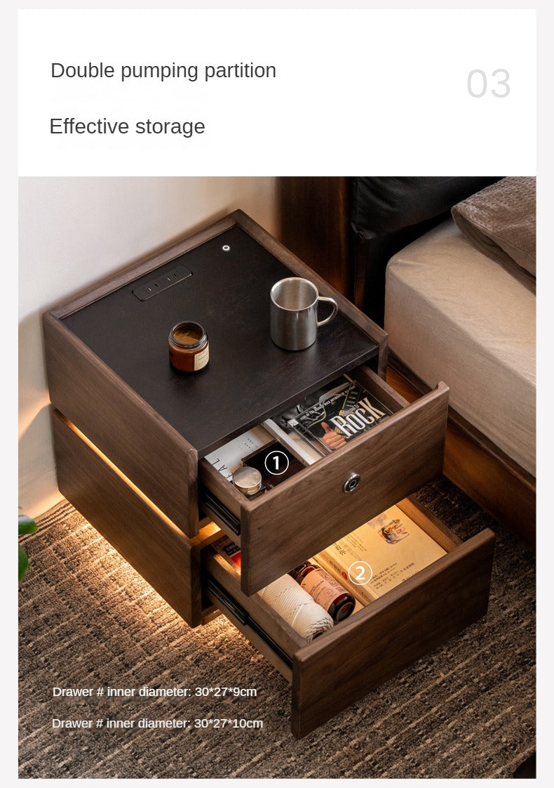 Black Walnut Solid Wood Multifunctional Nightstand.