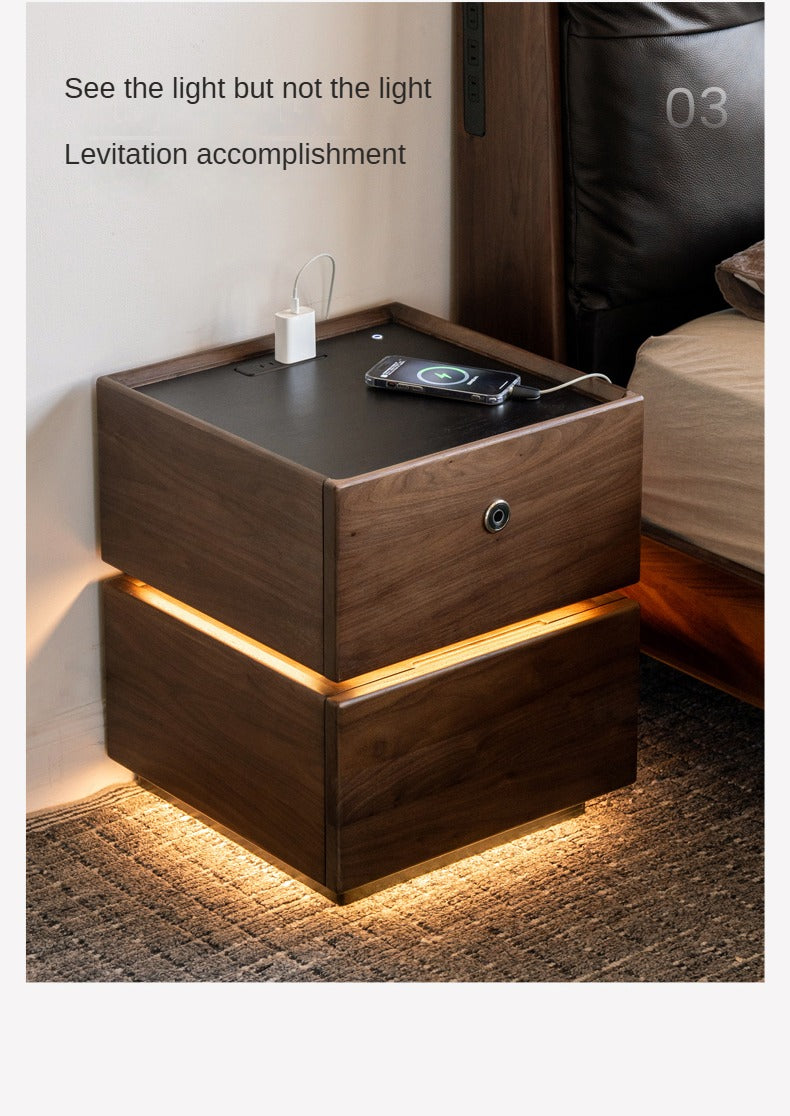 Black Walnut Solid Wood Multifunctional Nightstand.