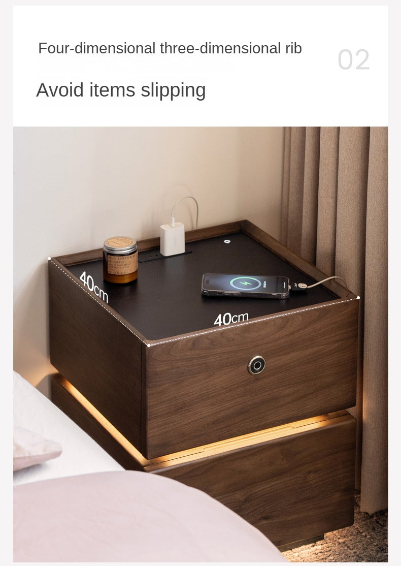 Black Walnut Solid Wood Multifunctional Nightstand.