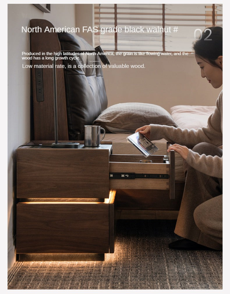 Black Walnut Solid Wood Multifunctional Nightstand.